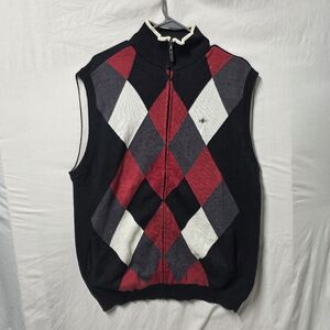 MENS RUSSELLL SIMMONS BLACK FULL ZIP ARGYLECULTURE SWEATER VEST SIZE XL